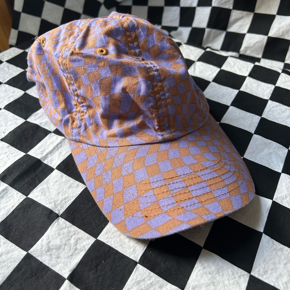 Checkered Purple and Brown Cap